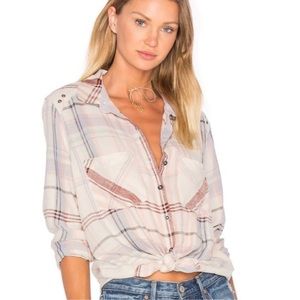 Free People Wesley Plaid Buttondown Shirt in Ivory Size Small